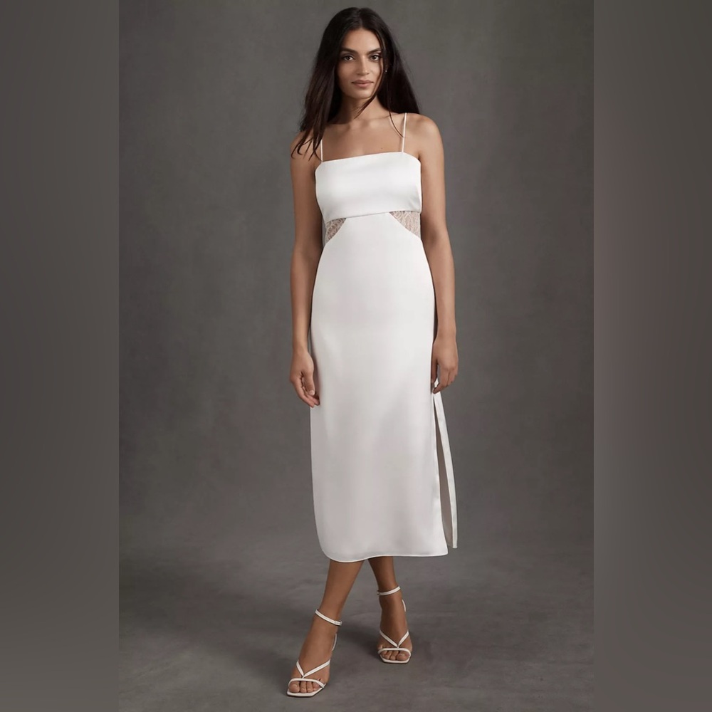 Sachin & Babi Jane Strappy Sheer Lace Cutout Satin Midi Dress
